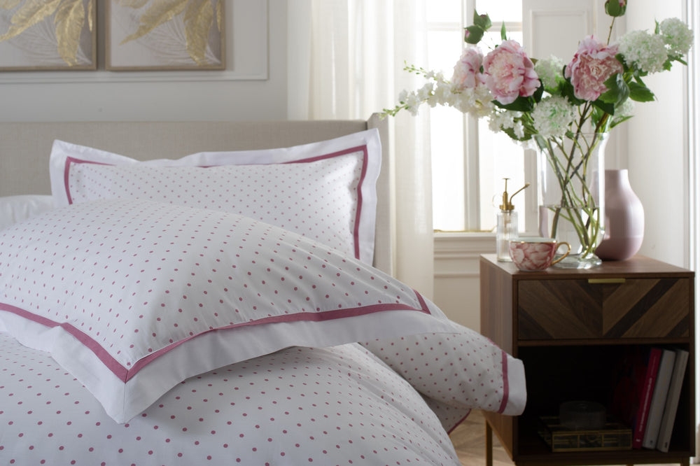 Sabine Pink Polka Dot Duvet Set, pillow detail