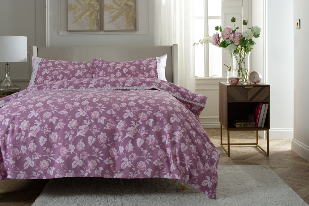 Monique Floral Duvet Set in Pink, half bed